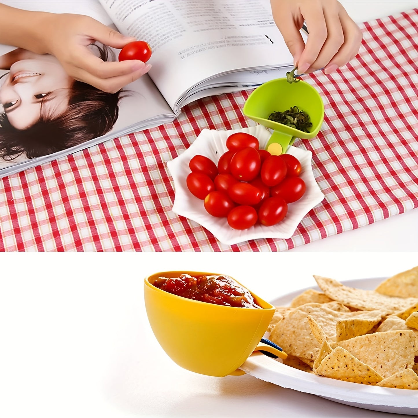 4pcs Seasoning Sugar Salad Tomato Sauce Bowl; Plate Clip Seasoning Bowl; Pickles Kitchen Clip Bowl Dipping Sauce Small Clip Seasoning Dish Plate Bowl Dipping Sauce