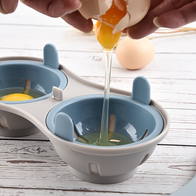 1pc Microwave Egg Poacher; Silicone Double Egg Poaching Cups; Egg Maker Poached; Egg Steamer; Kitchen Gadget