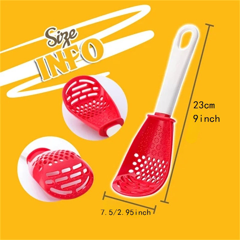 New Multifunctional Kitchen Cooking Spoon Heat-resistant Hanging Hole Innovative Potato Garlic Press Colander Flour Sifter