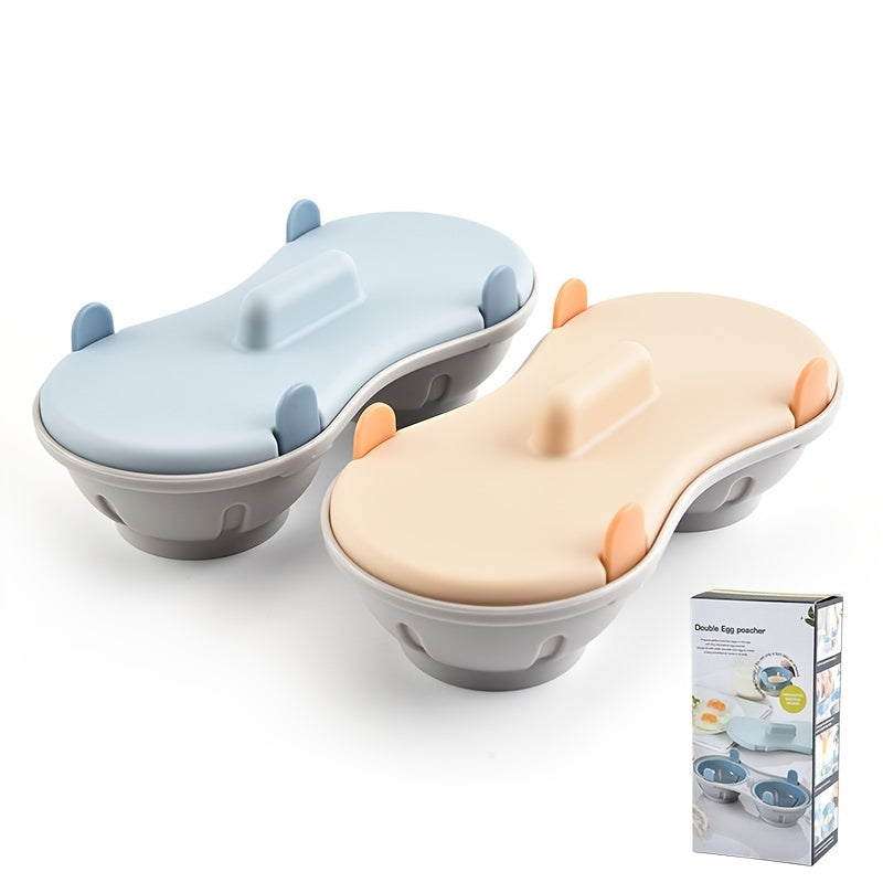 1pc Microwave Egg Poacher; Silicone Double Egg Poaching Cups; Egg Maker Poached; Egg Steamer; Kitchen Gadget