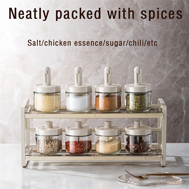 1pc Seasoning Jar With Retractable Spoon; Glass Spice Jar Seasoning Box; Seasoning Container With Lid And Spoon For Salt; Sugar And Spices; Kitchen Supplies