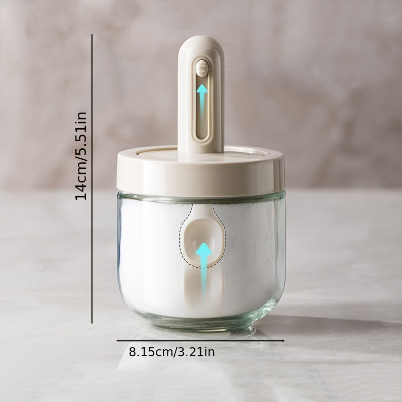 1pc Seasoning Jar With Retractable Spoon; Glass Spice Jar Seasoning Box; Seasoning Container With Lid And Spoon For Salt; Sugar And Spices; Kitchen Supplies