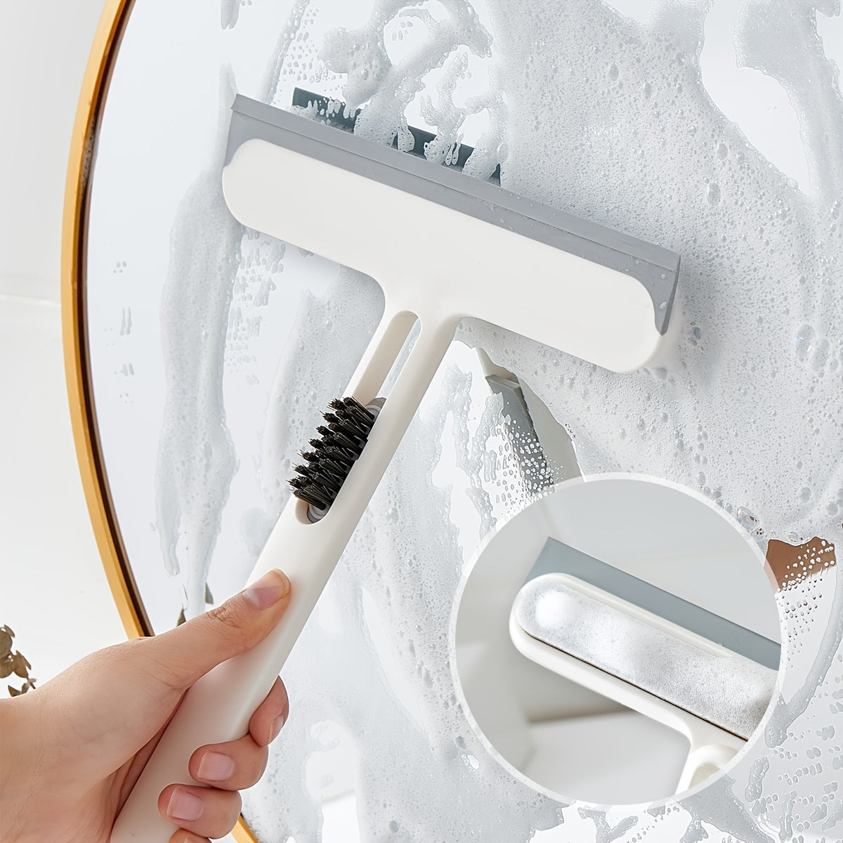 1pc/2pcs 3-in-1 Multi-Purpose Glass Cleaning Brush With Handle, Magic Window Cleaning Brush, Squeegee For Window, Glass, Shower Door, Car Windshield, Heavy Duty Window Scrubber, Blue, White