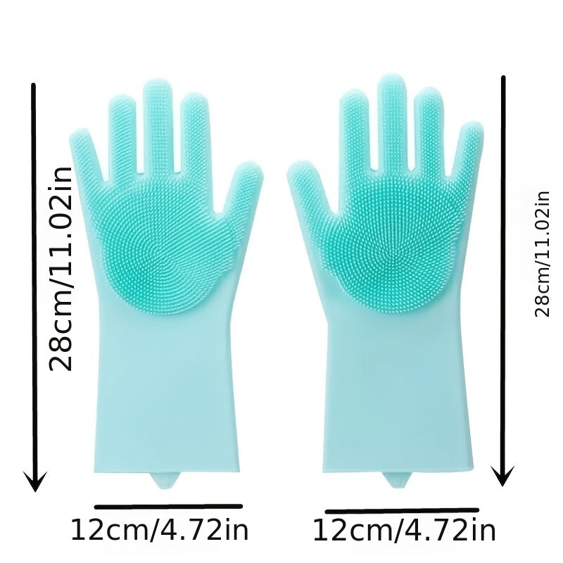 1pair Kitchen Silicone Dishwashing Gloves; Housework Cleaning Waterproof Insulation Magic Gloves; Dishwashing Brush
