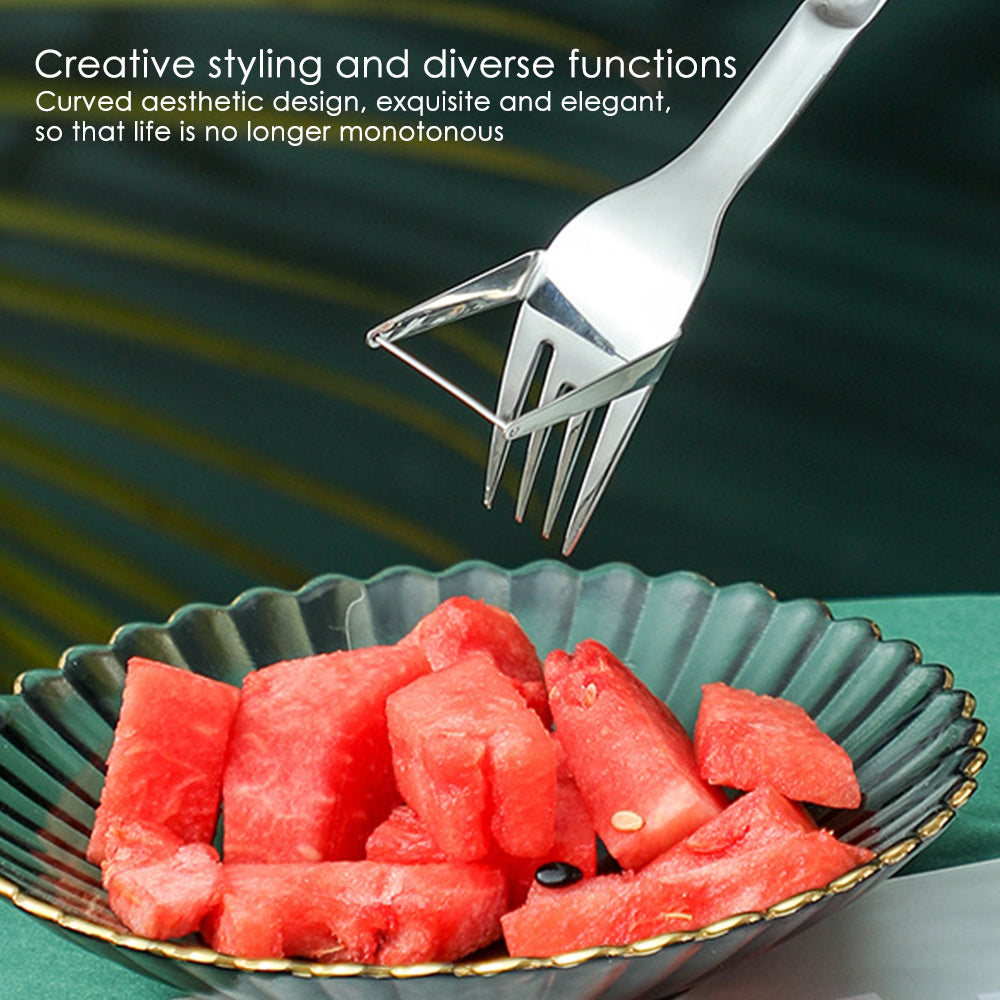 1pc 2 In 1 Watermelon Slicer With Fork Durable Watermelon Cutter Stainless Steel Watermelon Cutting Ruler For Fruit Plate