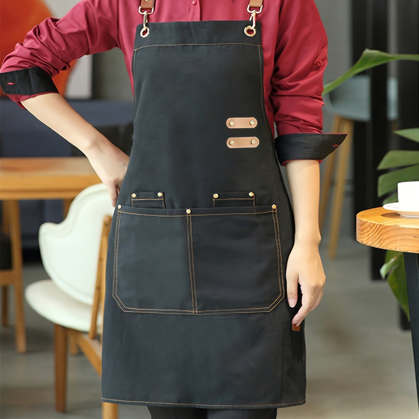 1pc Apron; Waterproof And Oil-proof Apron With Pockets; Universal Apron For Women And Men; For Coffee Bar; Restaurant; Multipurpose Aprons 29.5in*27.5in