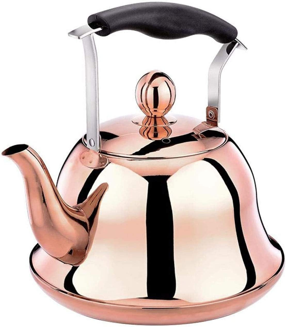 Rose Gold Stainless Steel Kettle; Streamlined Spout; Anti-scalding Handle; tea Kettle for Stove Top Whistling (Size : 4L)