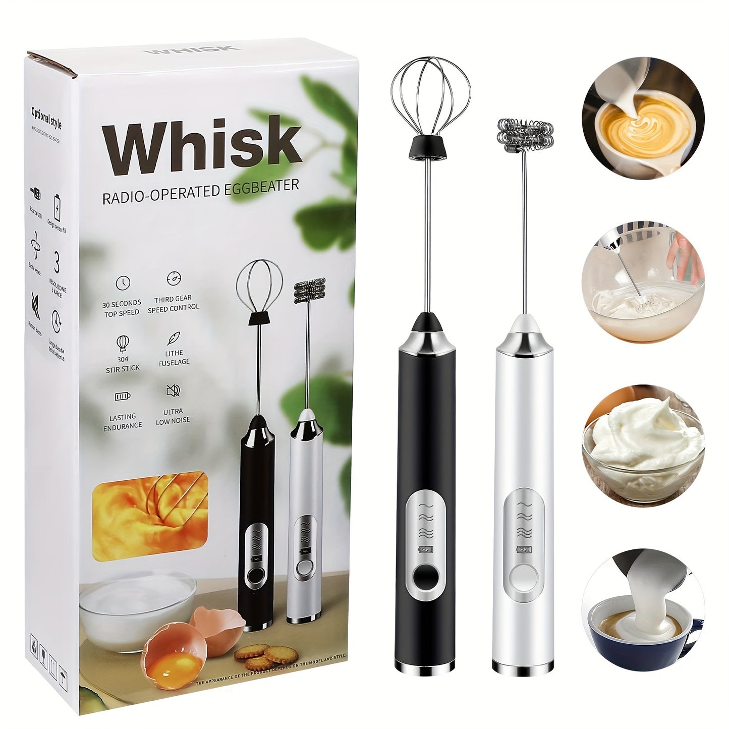One Set Of Milk Frother Handheld USB-Rechargeable With 2pcs Stainless Whisk Heads; 3-Speed Adjustable Handheld Milk Frother For Cappuccinos; Hot Chocolate; Milkshakes; Egg Mix