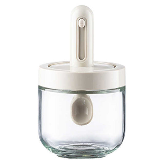 1pc Seasoning Jar With Retractable Spoon; Glass Spice Jar Seasoning Box; Seasoning Container With Lid And Spoon For Salt; Sugar And Spices; Kitchen Supplies