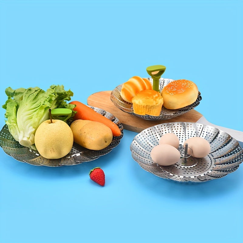 1pc; Foldable Steamer Rack; Stainless Steel Steamer Basket; Folding Steamer Insert For Veggie; Fish; Seafood; Bun; And More; Kitchen Gadgets; Kitchen Accessories