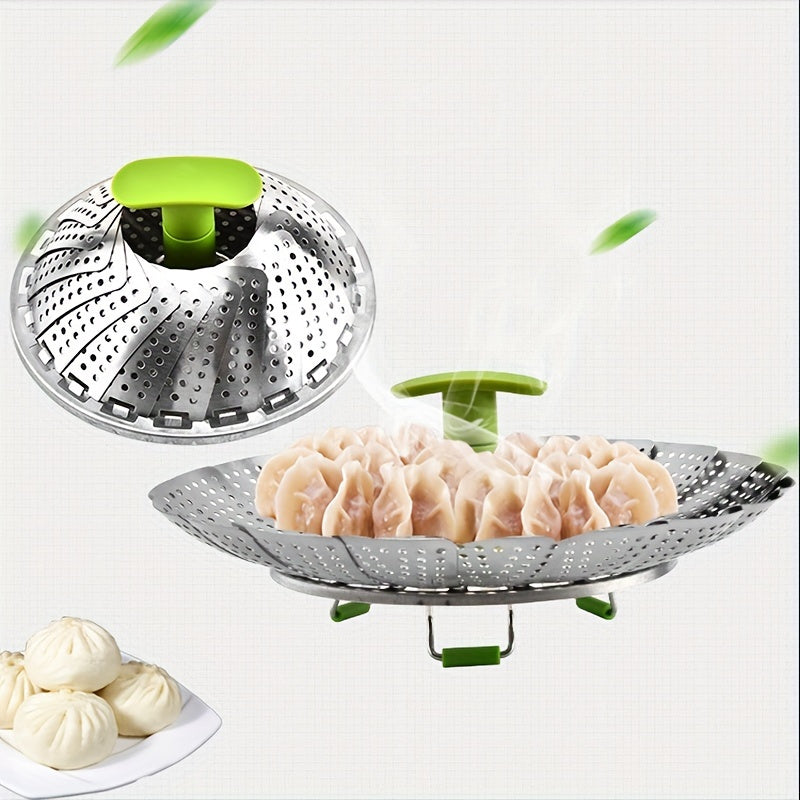 1pc; Foldable Steamer Rack; Stainless Steel Steamer Basket; Folding Steamer Insert For Veggie; Fish; Seafood; Bun; And More; Kitchen Gadgets; Kitchen Accessories