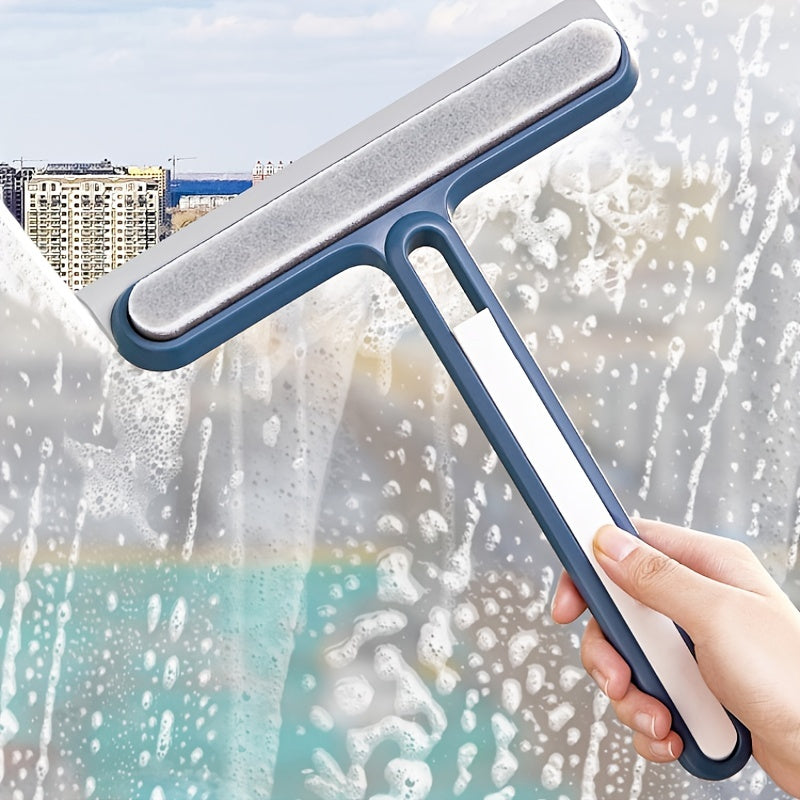 1pc/2pcs 3-in-1 Multi-Purpose Glass Cleaning Brush With Handle, Magic Window Cleaning Brush, Squeegee For Window, Glass, Shower Door, Car Windshield, Heavy Duty Window Scrubber, Blue, White