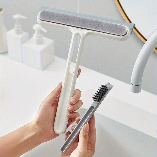 1pc/2pcs 3-in-1 Multi-Purpose Glass Cleaning Brush With Handle, Magic Window Cleaning Brush, Squeegee For Window, Glass, Shower Door, Car Windshield, Heavy Duty Window Scrubber, Blue, White